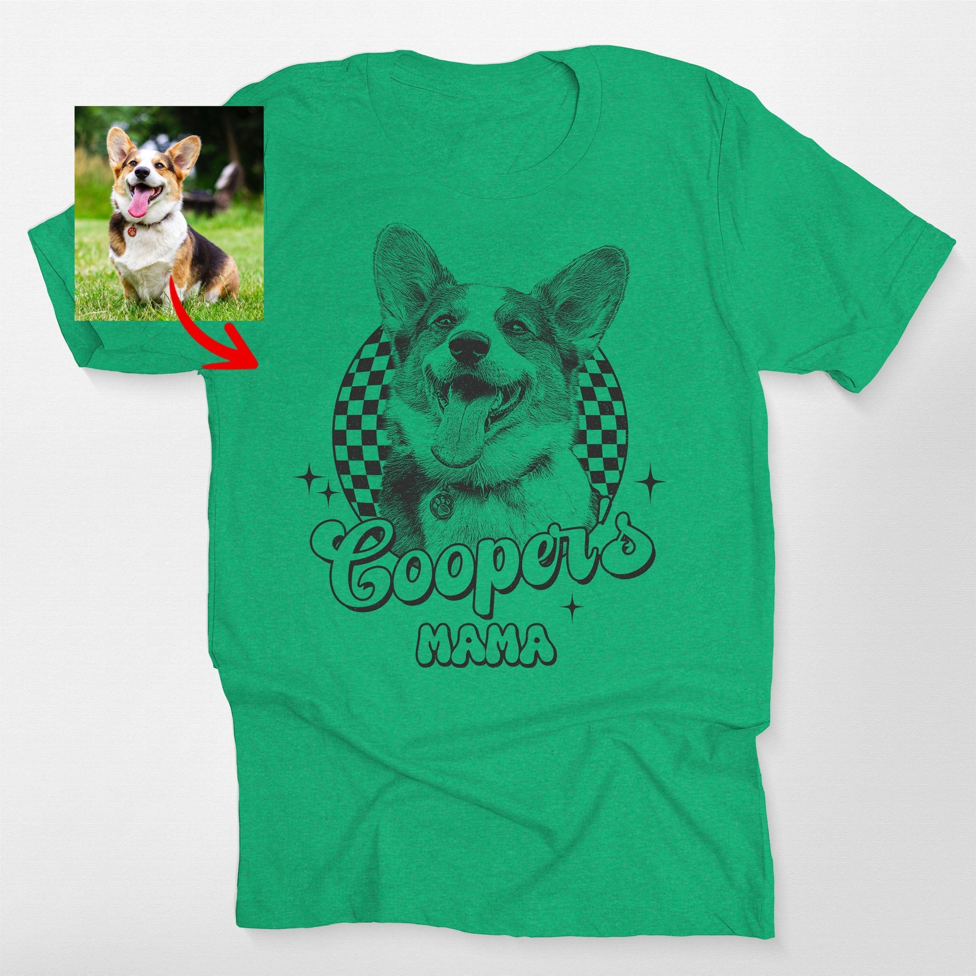 Groovy Checkered Custom Dogface Unisex T-Shirt, custom pet portrait gift for pet lovers (view 4)