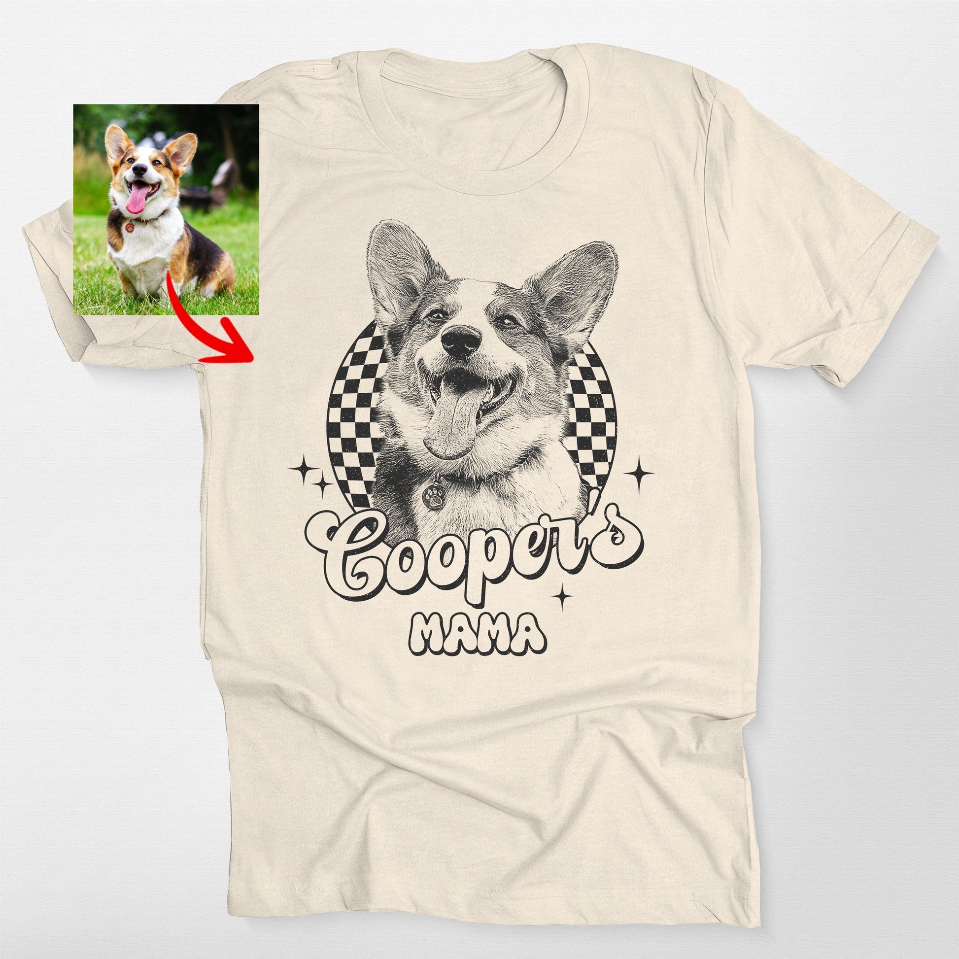 Groovy Checkered Custom Dogface Unisex T-Shirt, custom pet portrait gift for pet lovers (view 10)