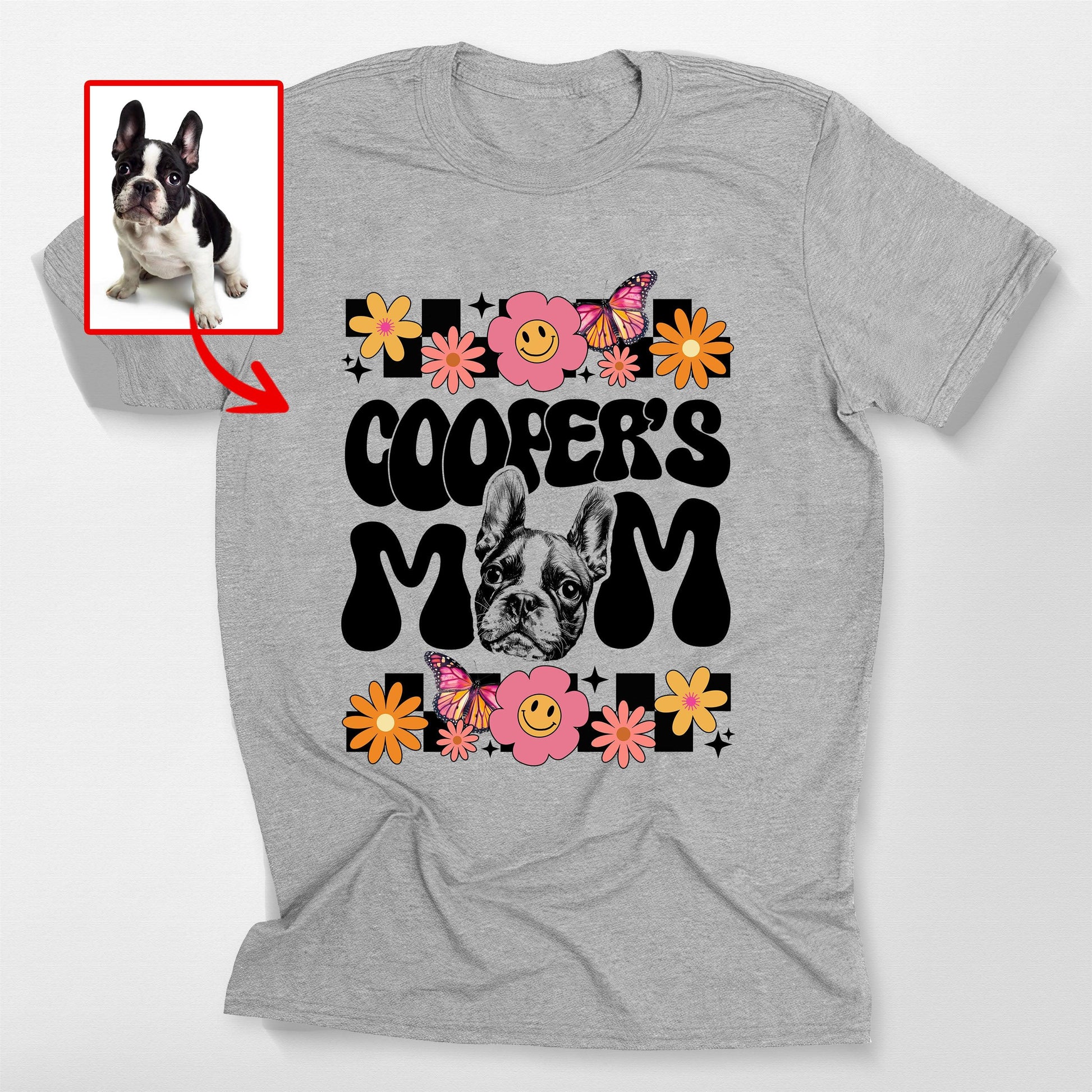 Groovy Custom Dog Mom Shirt Bella Canvas Tee, custom pet portrait gift for pet lovers