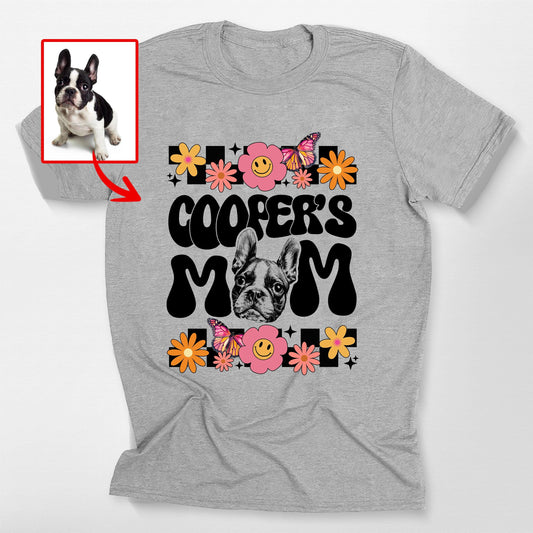 Groovy Custom Dog Mom Shirt Bella Canvas Tee, custom pet portrait gift for pet lovers