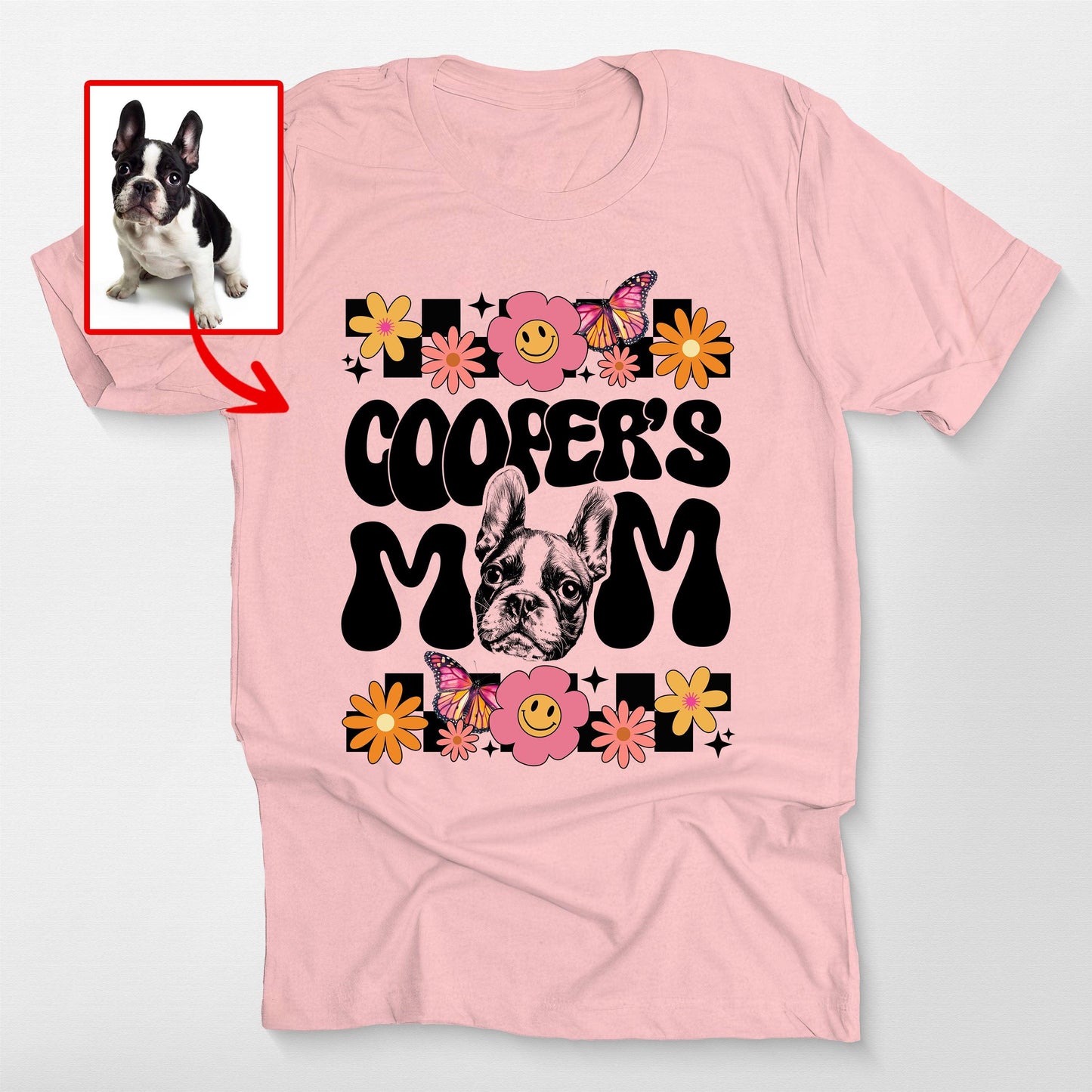 Groovy Custom Dog Mom Shirt Bella Canvas Tee, custom pet portrait gift for pet lovers (view 9)