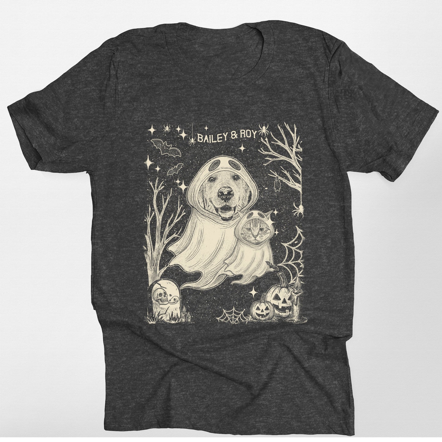 Halloween Gothic Dog Ghost Shirt Bella Canvas, custom pet portrait gift for pet lovers (view 3)