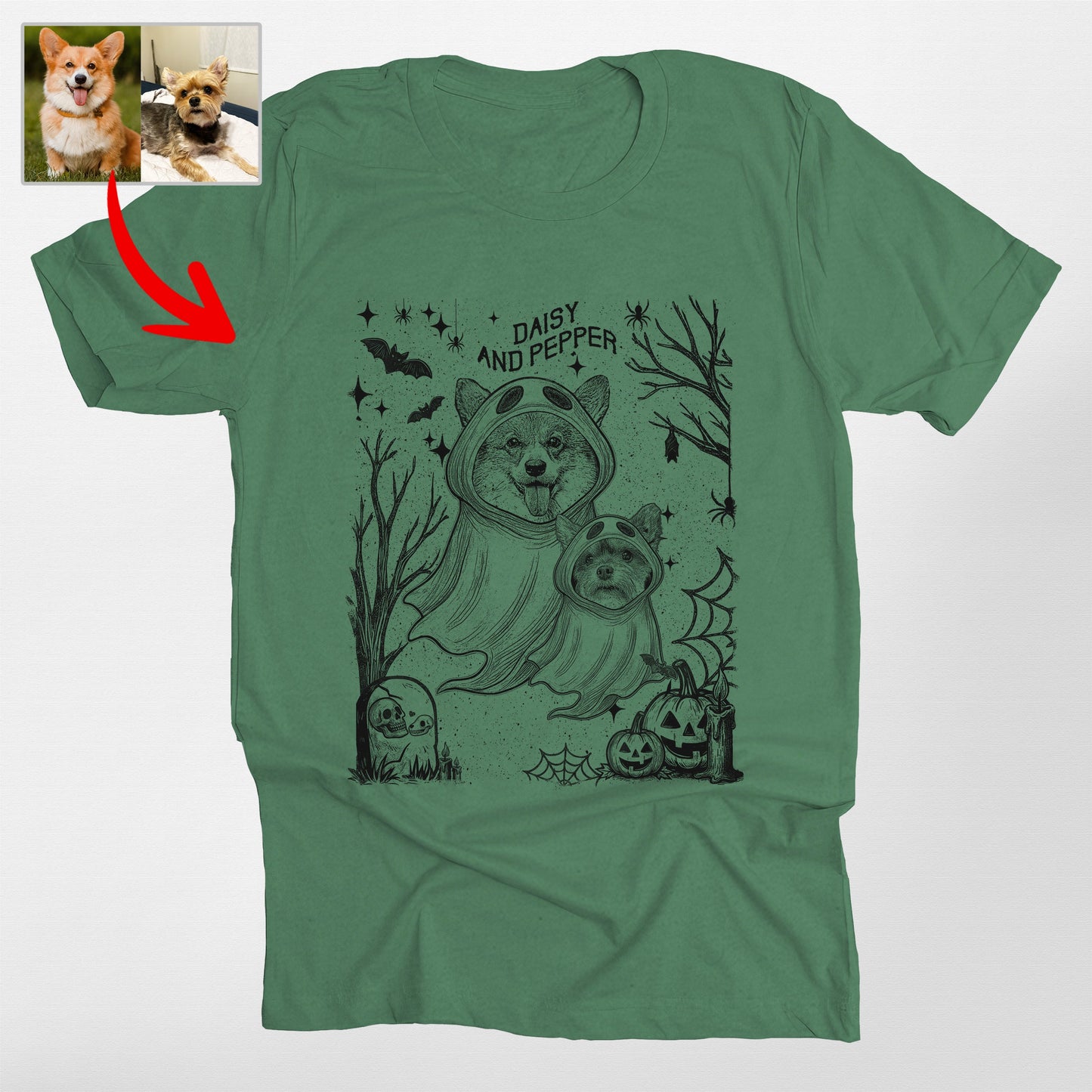 Halloween Gothic Dog Ghost Shirt Bella Canvas, custom pet portrait gift for pet lovers (view 5)