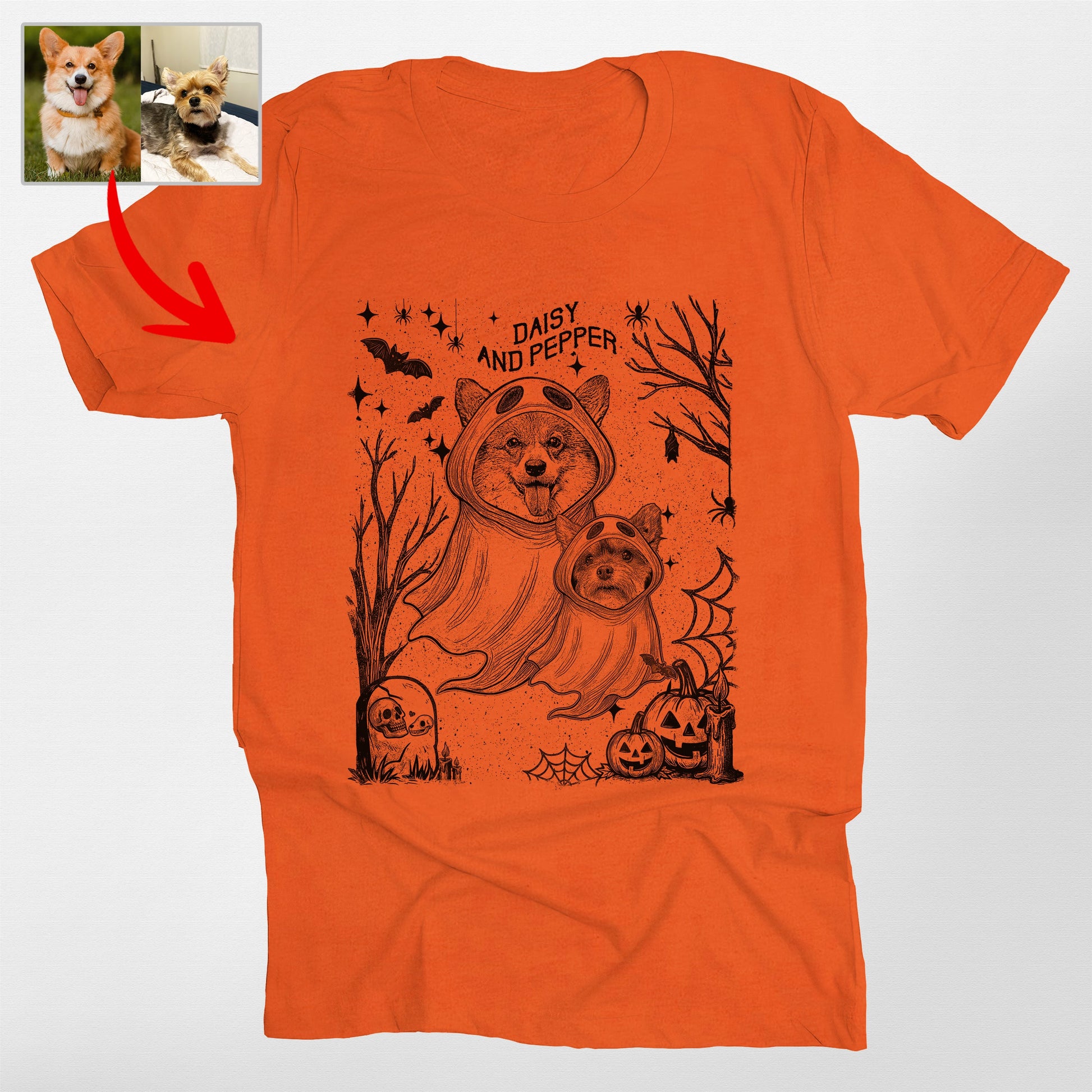 Halloween Gothic Dog Ghost Shirt Bella Canvas, custom pet portrait gift for pet lovers (view 7)