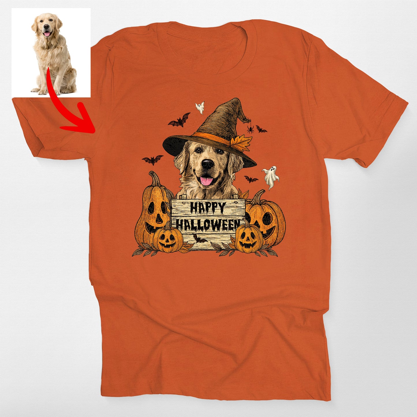 Happy Halloween Dog Witch Bella Canvas T-Shirt, custom pet portrait gift for pet lovers (view 6)