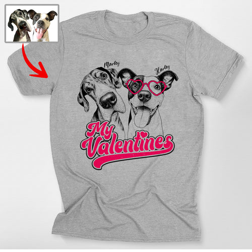 Happy Valentine Custom Pet Bella Canvas T-Shirt, custom pet portrait gift for pet lovers