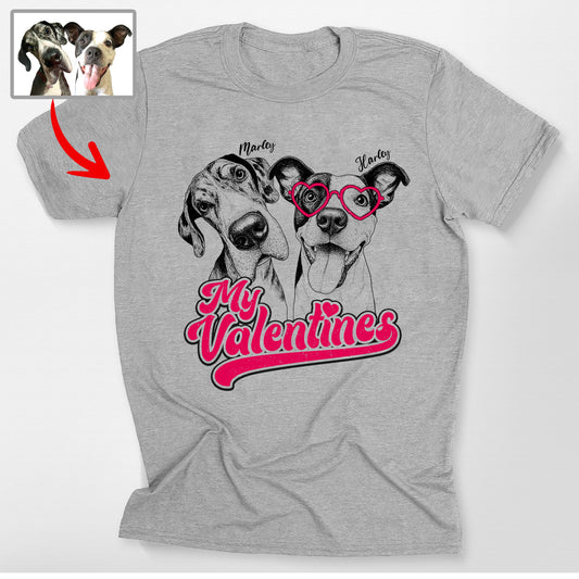 Happy Valentine Custom Pet Bella Canvas T-Shirt, custom pet portrait gift for pet lovers