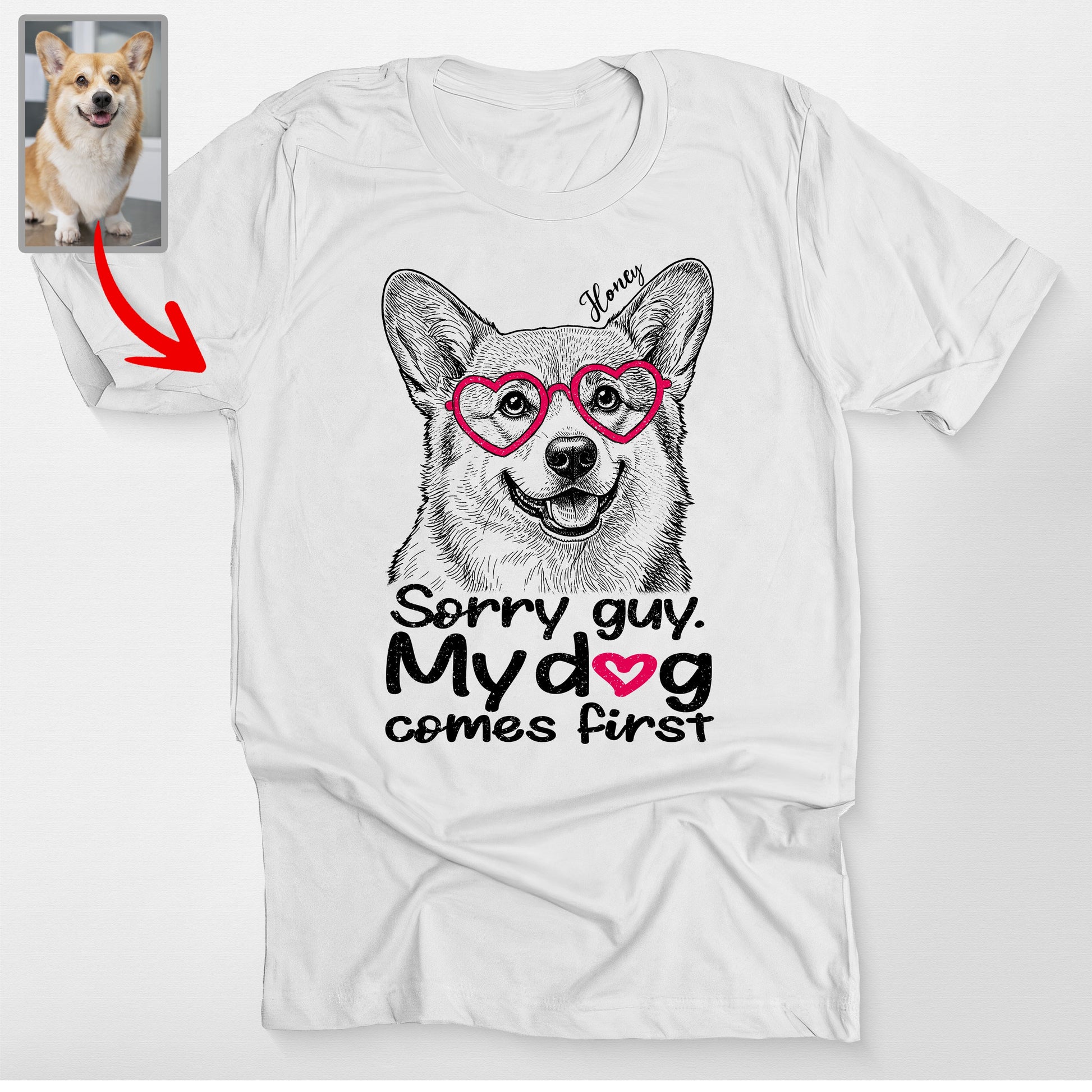 Happy Valentine Custom Pet Bella Canvas T-Shirt, custom pet portrait gift for pet lovers (view 4)