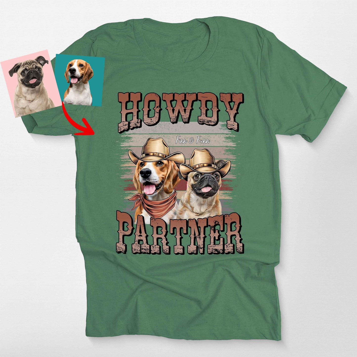 Howdy Partner Cowboy Pet Shirt Bella Canvas Tee, custom pet portrait gift for pet lovers (view 5)