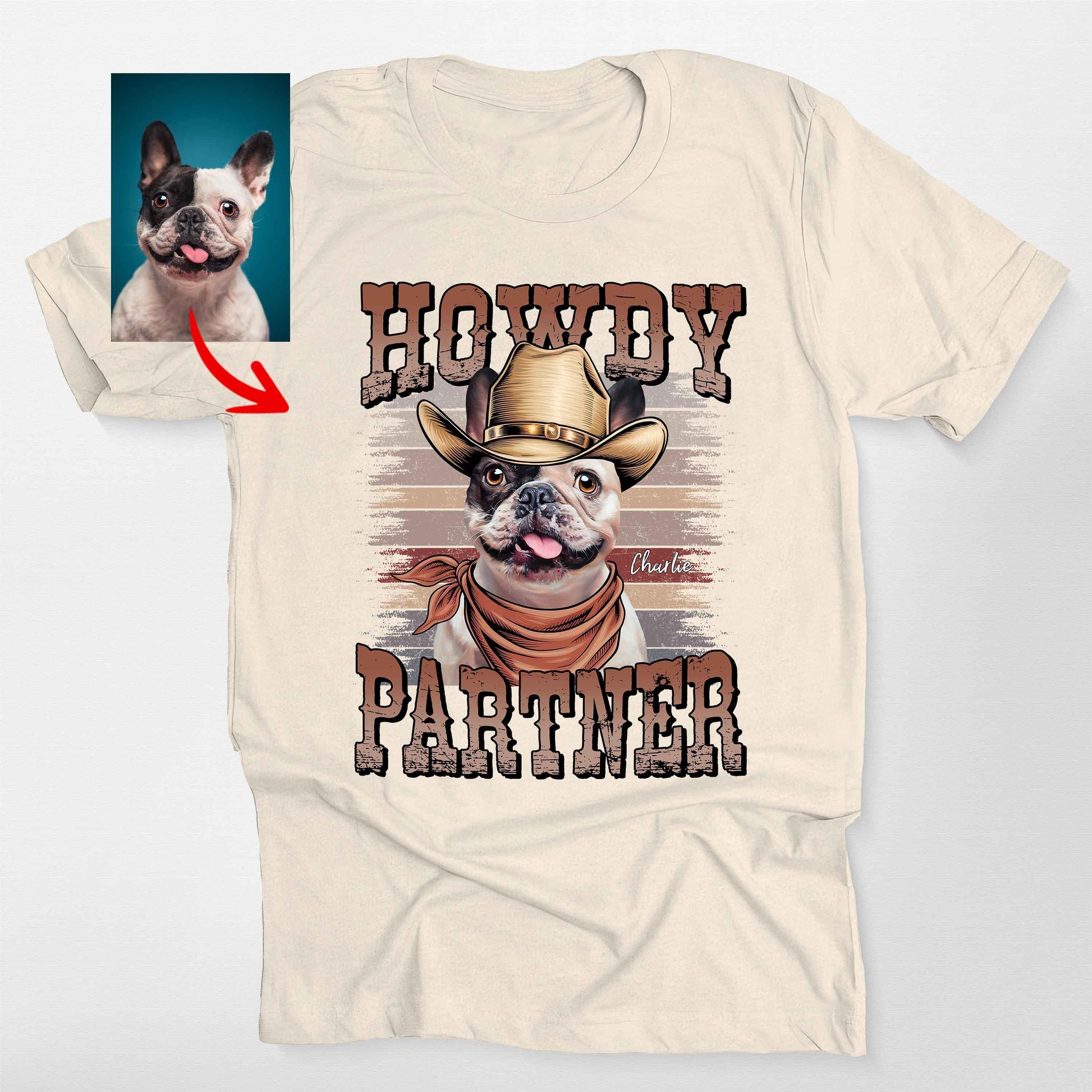 Howdy Partner Cowboy Pet Shirt Bella Canvas Tee, custom pet portrait gift for pet lovers (view 6)