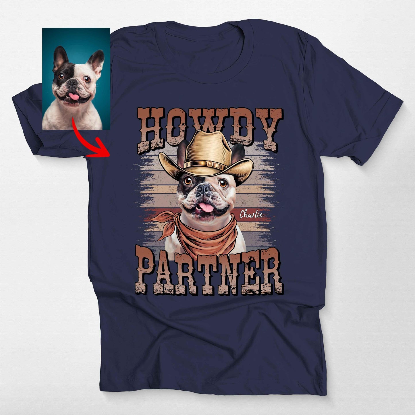 Howdy Partner Cowboy Pet Shirt Bella Canvas Tee, custom pet portrait gift for pet lovers (view 7)