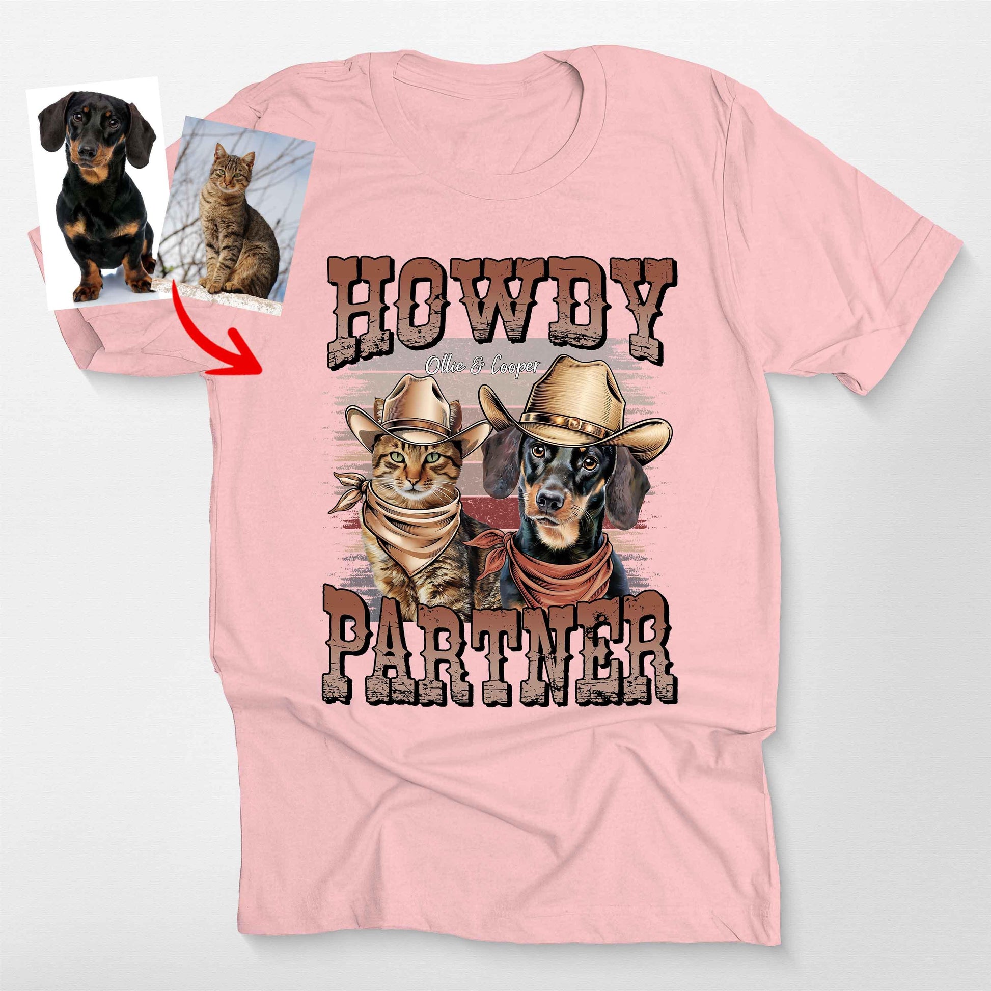 Howdy Partner Cowboy Pet Shirt Bella Canvas Tee, custom pet portrait gift for pet lovers (view 8)