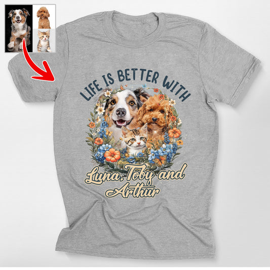 Life is Better with Dog Bella Canvas T-Shirt, custom pet portrait gift for pet lovers