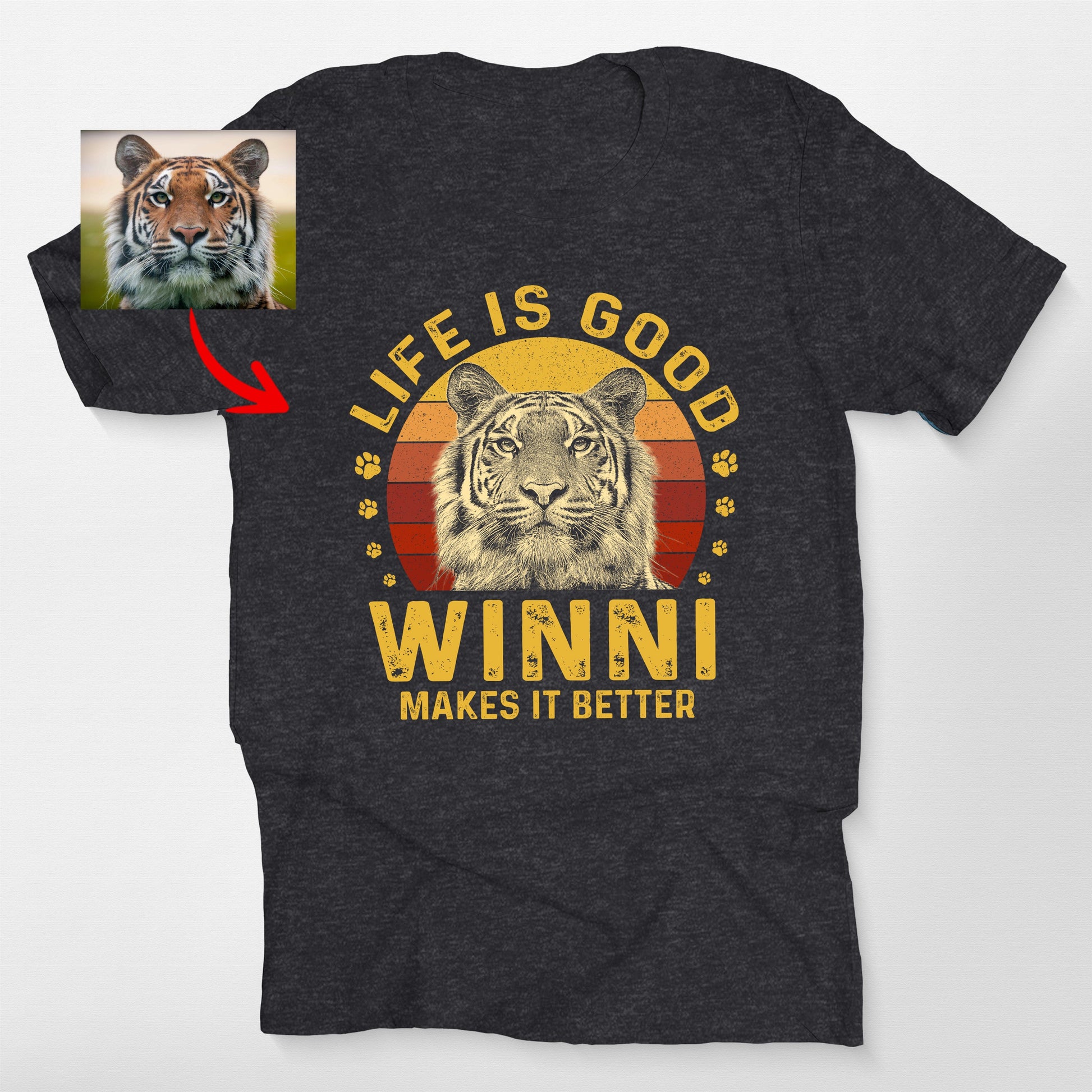 Life is Good Custom Dogface Bella Canvas Tee, custom pet portrait gift for pet lovers (view 3)