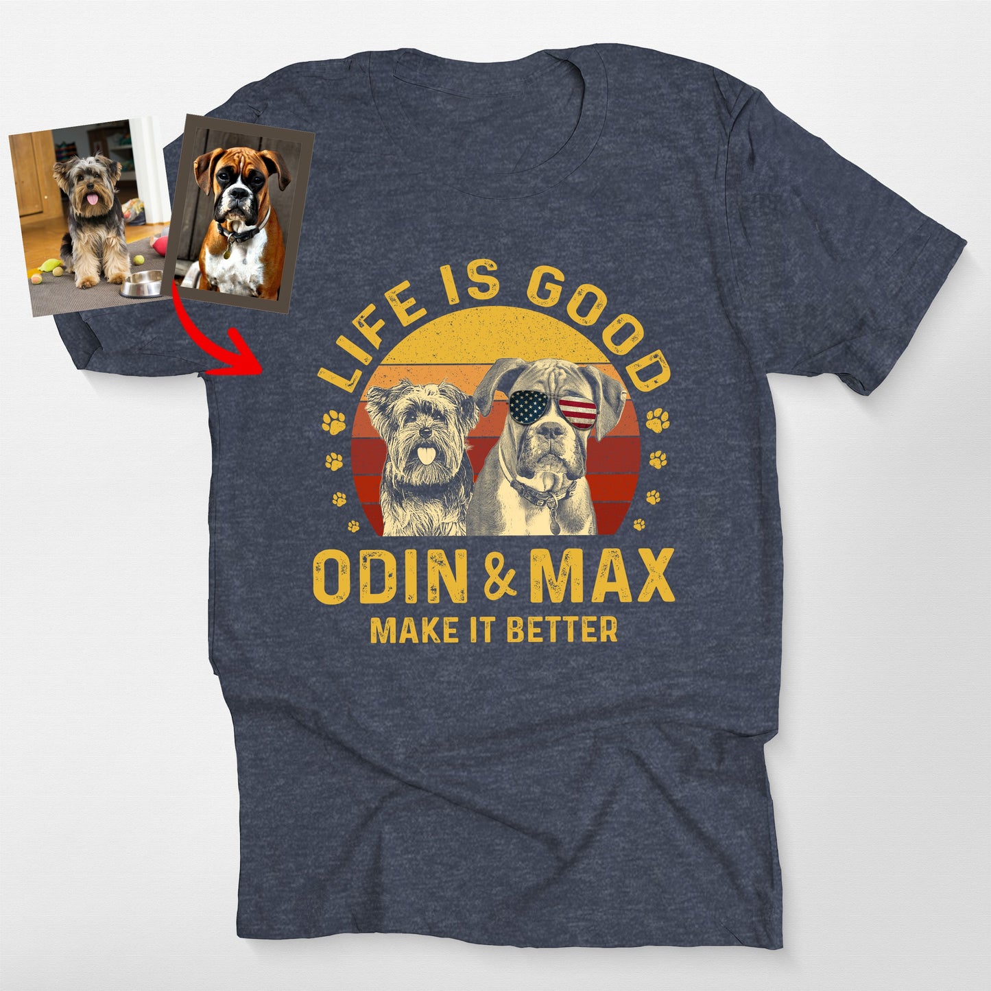 Life is Good Custom Dogface Bella Canvas Tee, custom pet portrait gift for pet lovers (view 5)