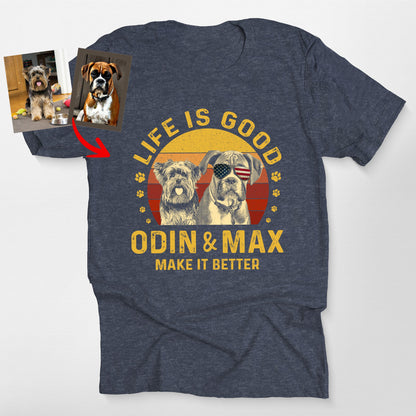 Life is Good Custom Dogface Bella Canvas Tee, custom pet portrait gift for pet lovers (view 5)