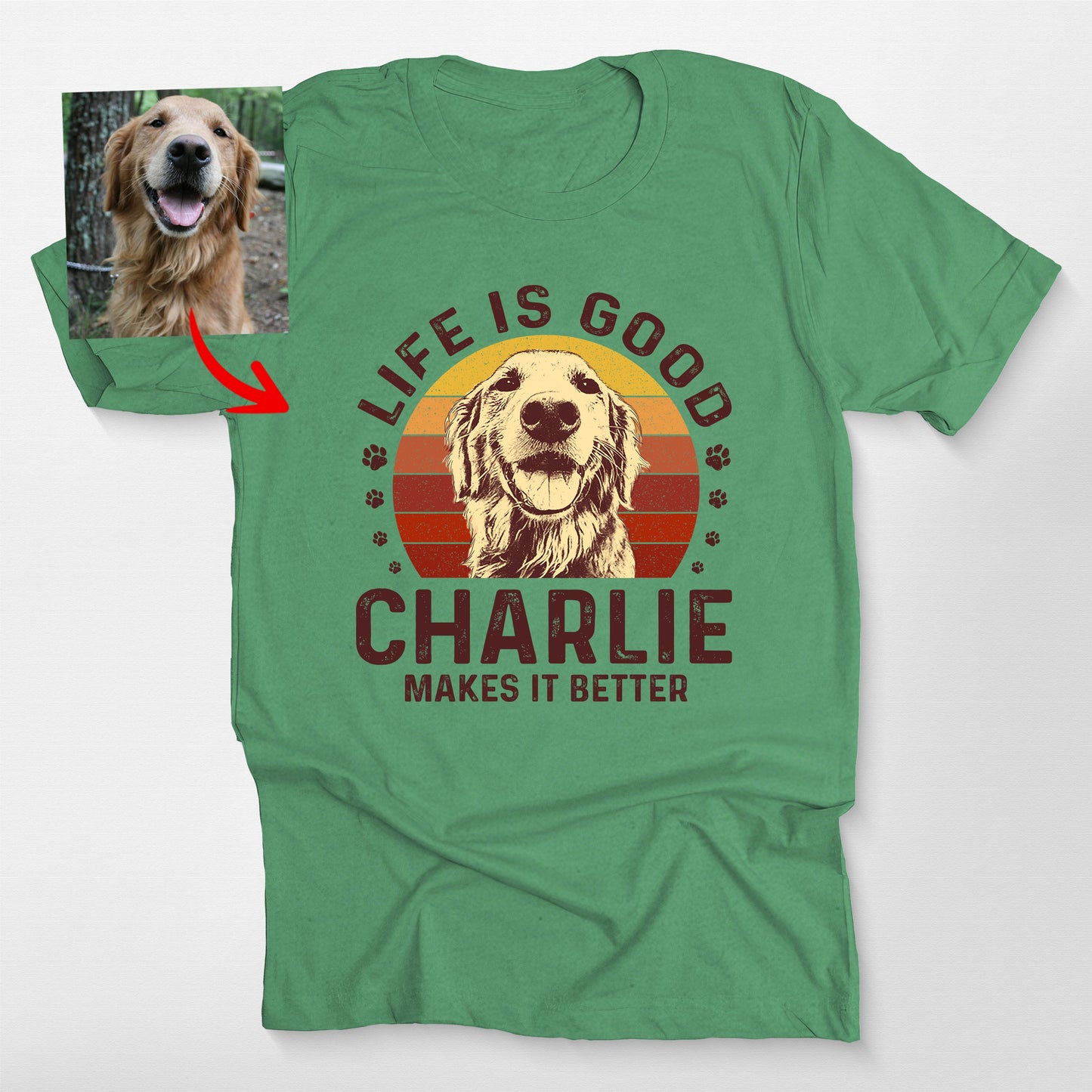 Life is Good Custom Dogface Bella Canvas Tee, custom pet portrait gift for pet lovers (view 6)