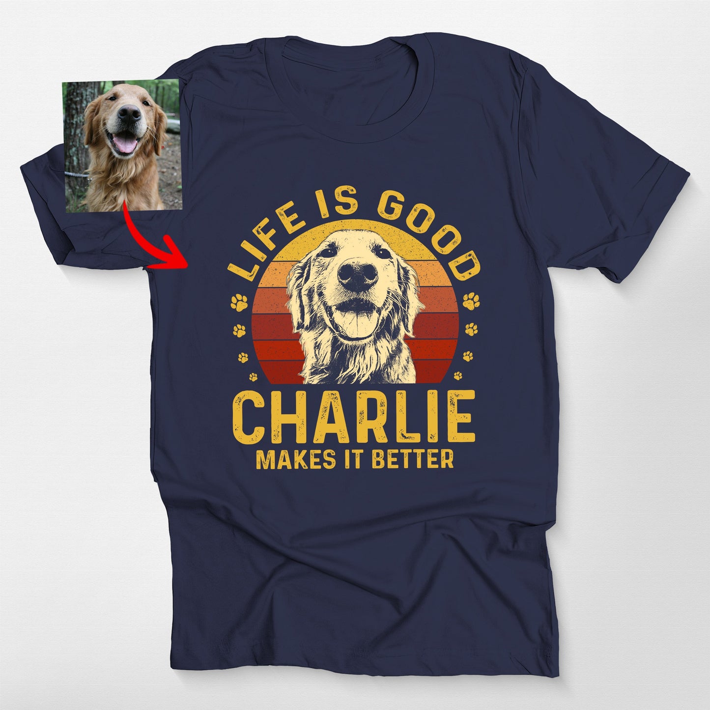 Life is Good Custom Dogface Bella Canvas Tee, custom pet portrait gift for pet lovers (view 8)