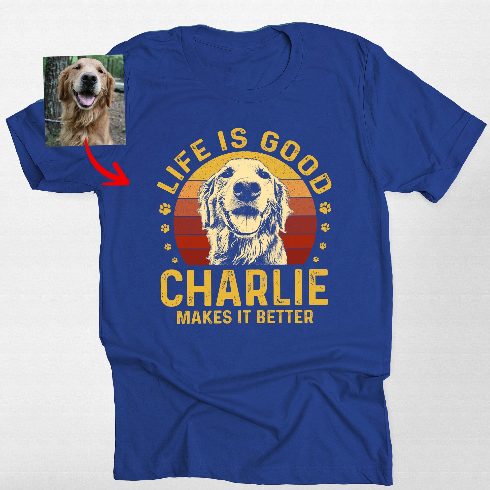 Life is Good Custom Dogface Bella Canvas Tee, custom pet portrait gift for pet lovers (view 9)