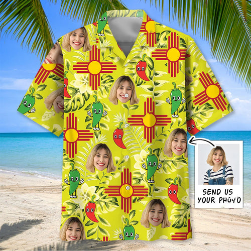 Mexico Dancing Chilies Custom Face Hawaiian Shirt, custom shirt gift for men (view 2)