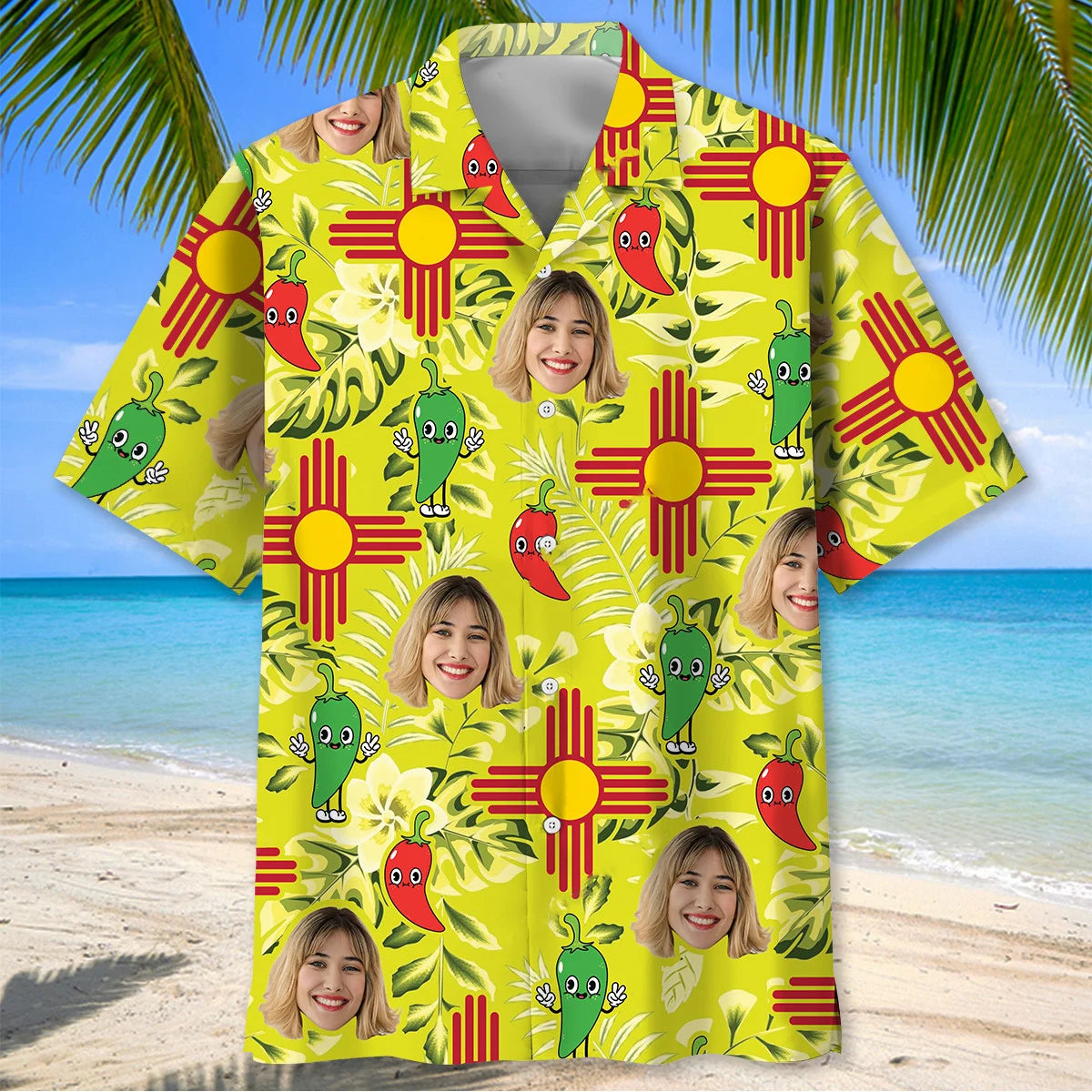 Mexico Dancing Chilies Custom Face Hawaiian Shirt, custom shirt gift for men (view 3)