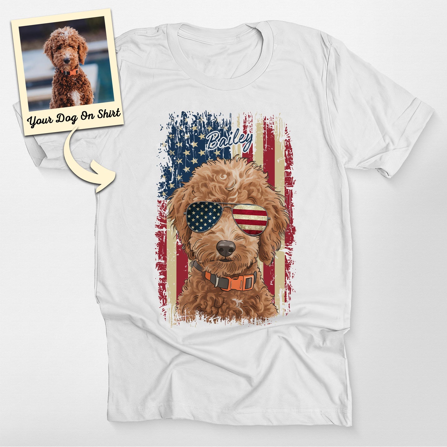 Personalized Poodle Shirt American Flag Portra