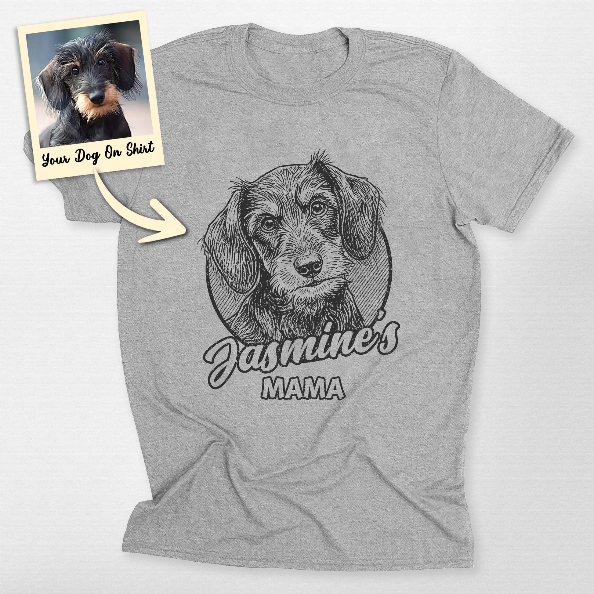 Personalized Sausage Dog Mama Bella Canvas Shi, custom pet portrait gift for pet lovers