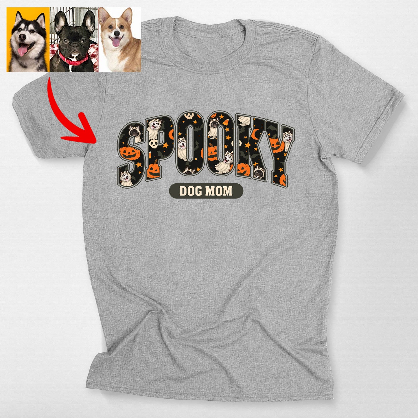 Spooky Season Dog Ghost Bella Canvas T-Shirt, custom pet portrait gift for pet lovers