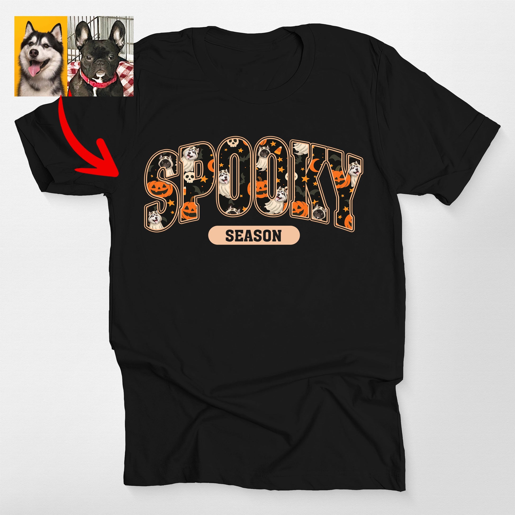 Spooky Season Dog Ghost Bella Canvas T-Shirt, custom pet portrait gift for pet lovers (view 2)