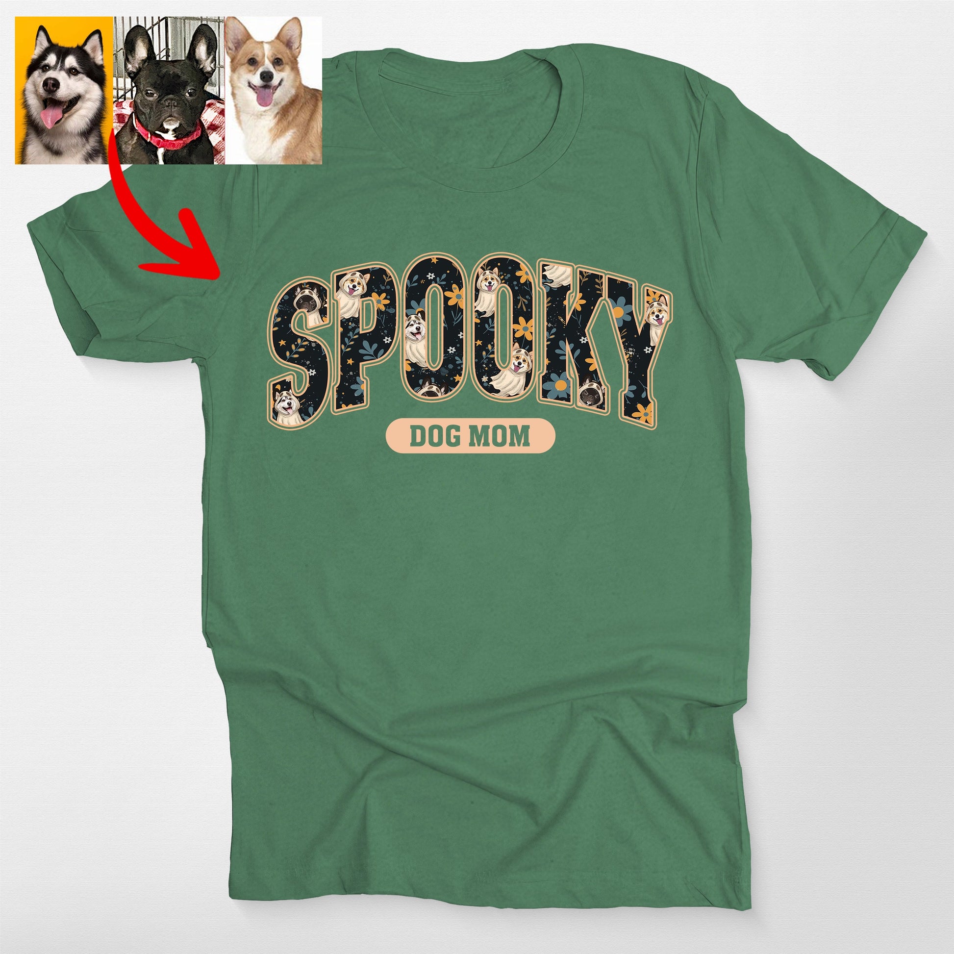 Spooky Season Dog Ghost Bella Canvas T-Shirt, custom pet portrait gift for pet lovers (view 4)