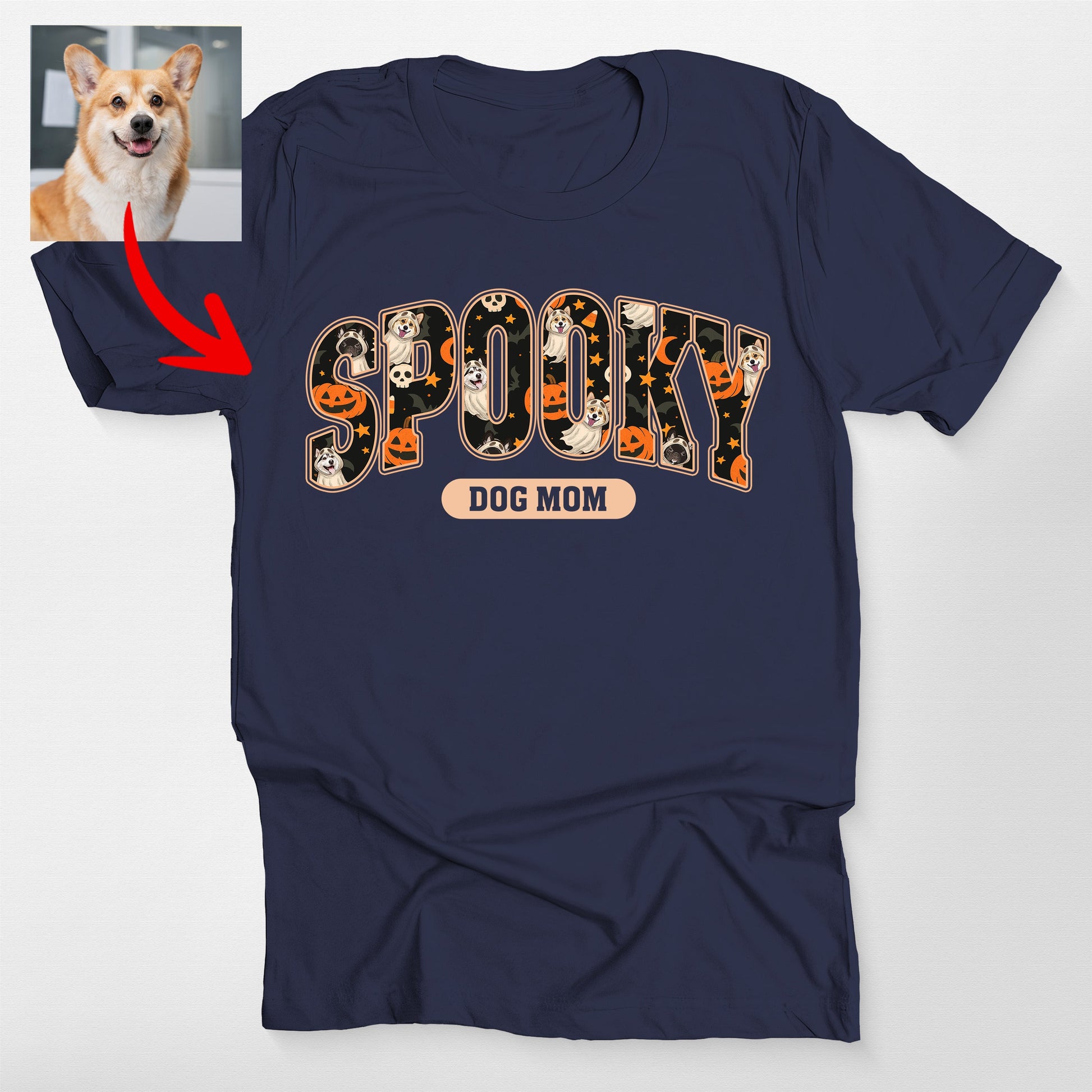 Spooky Season Dog Ghost Bella Canvas T-Shirt, custom pet portrait gift for pet lovers (view 6)