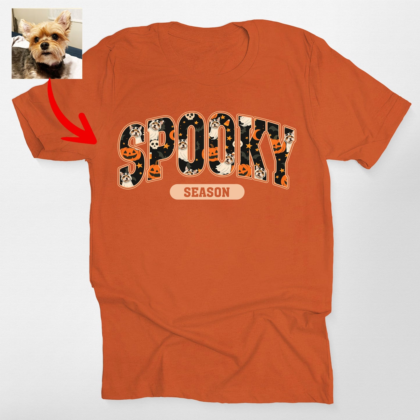 Spooky Season Dog Ghost Bella Canvas T-Shirt, custom pet portrait gift for pet lovers (view 7)