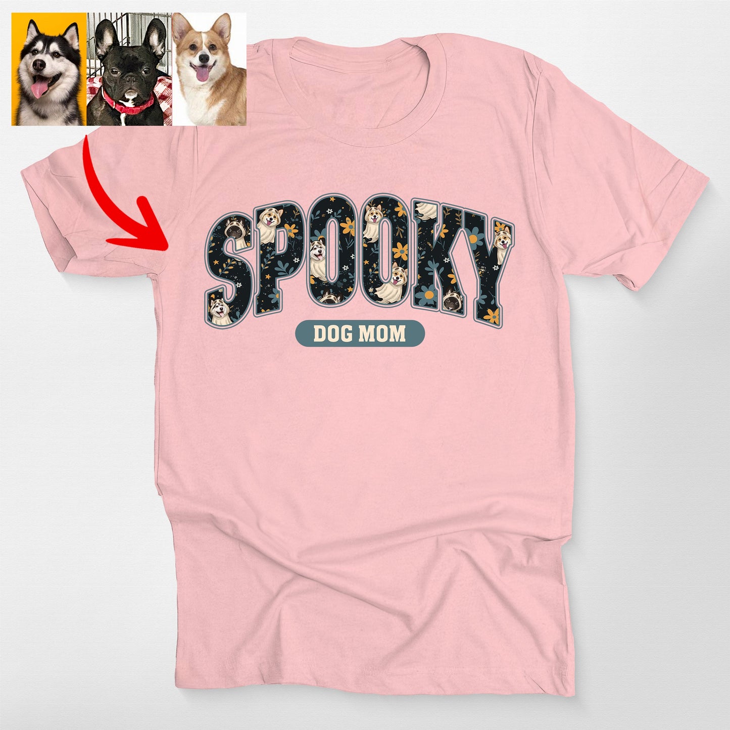 Spooky Season Dog Ghost Bella Canvas T-Shirt, custom pet portrait gift for pet lovers (view 8)
