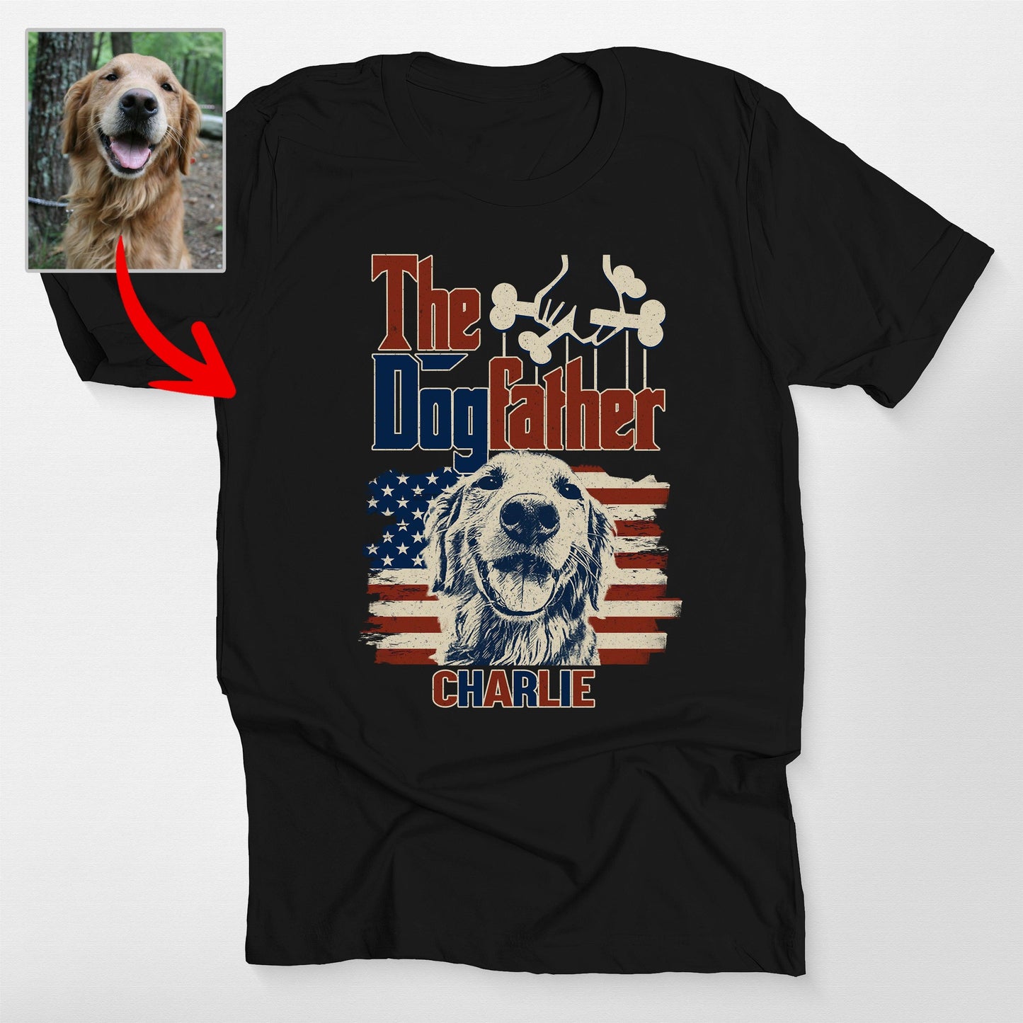 The Dogfather Custom Bella Canvas Shirt Dog Dad, custom pet portrait gift for pet lovers (view 2)
