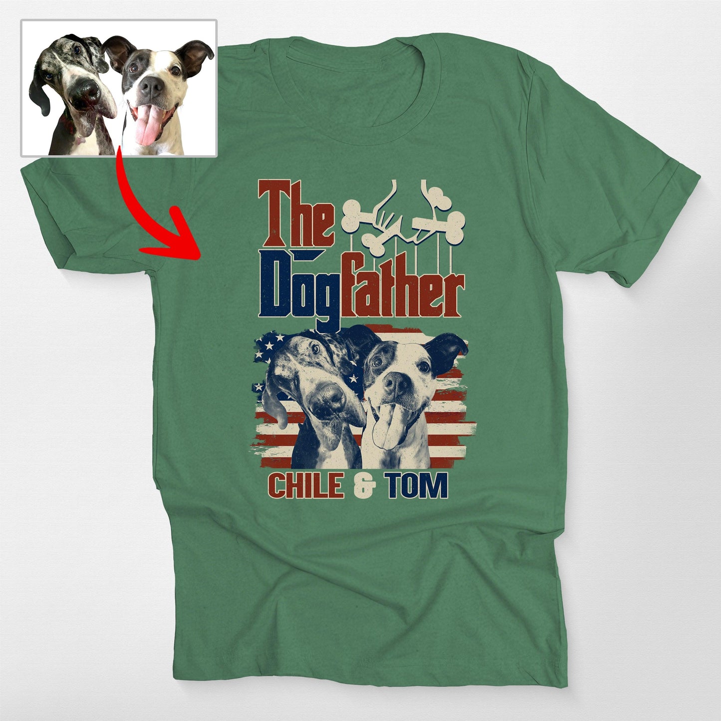 The Dogfather Custom Bella Canvas Shirt Dog Dad, custom pet portrait gift for pet lovers (view 3)
