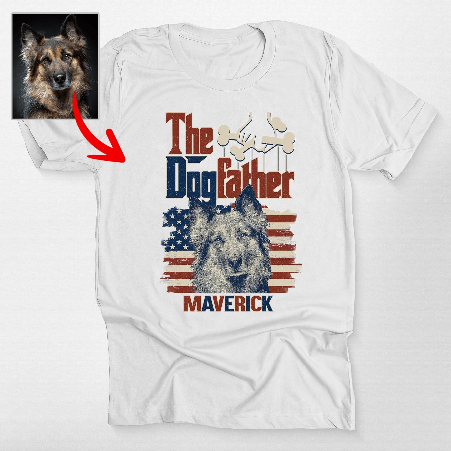 The Dogfather Custom Bella Canvas Shirt Dog Dad, custom pet portrait gift for pet lovers (view 5)