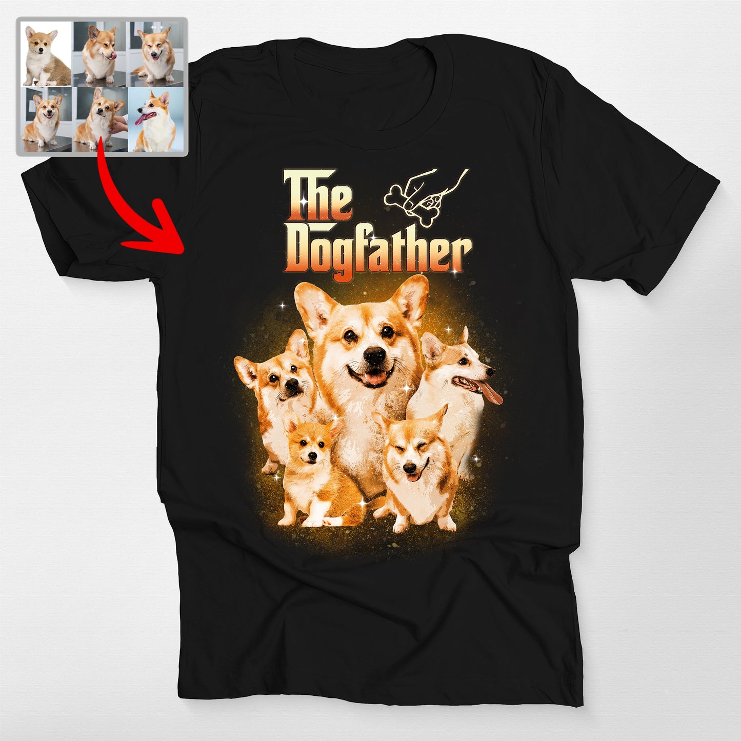 The Dogfather Custom Dog Bootleg Bella Canvas, custom pet portrait gift for pet lovers