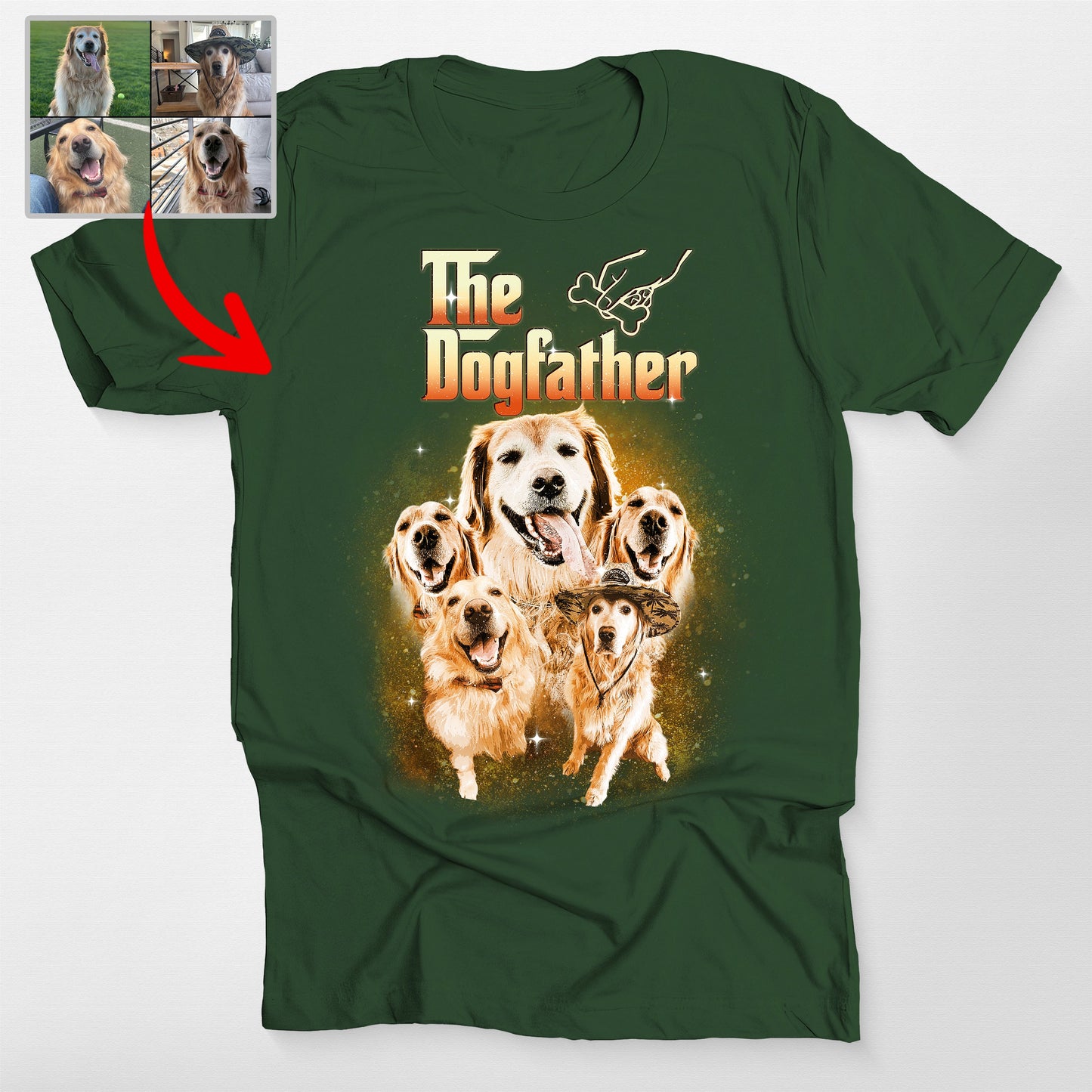 The Dogfather Custom Dog Bootleg Bella Canvas, custom pet portrait gift for pet lovers (view 2)