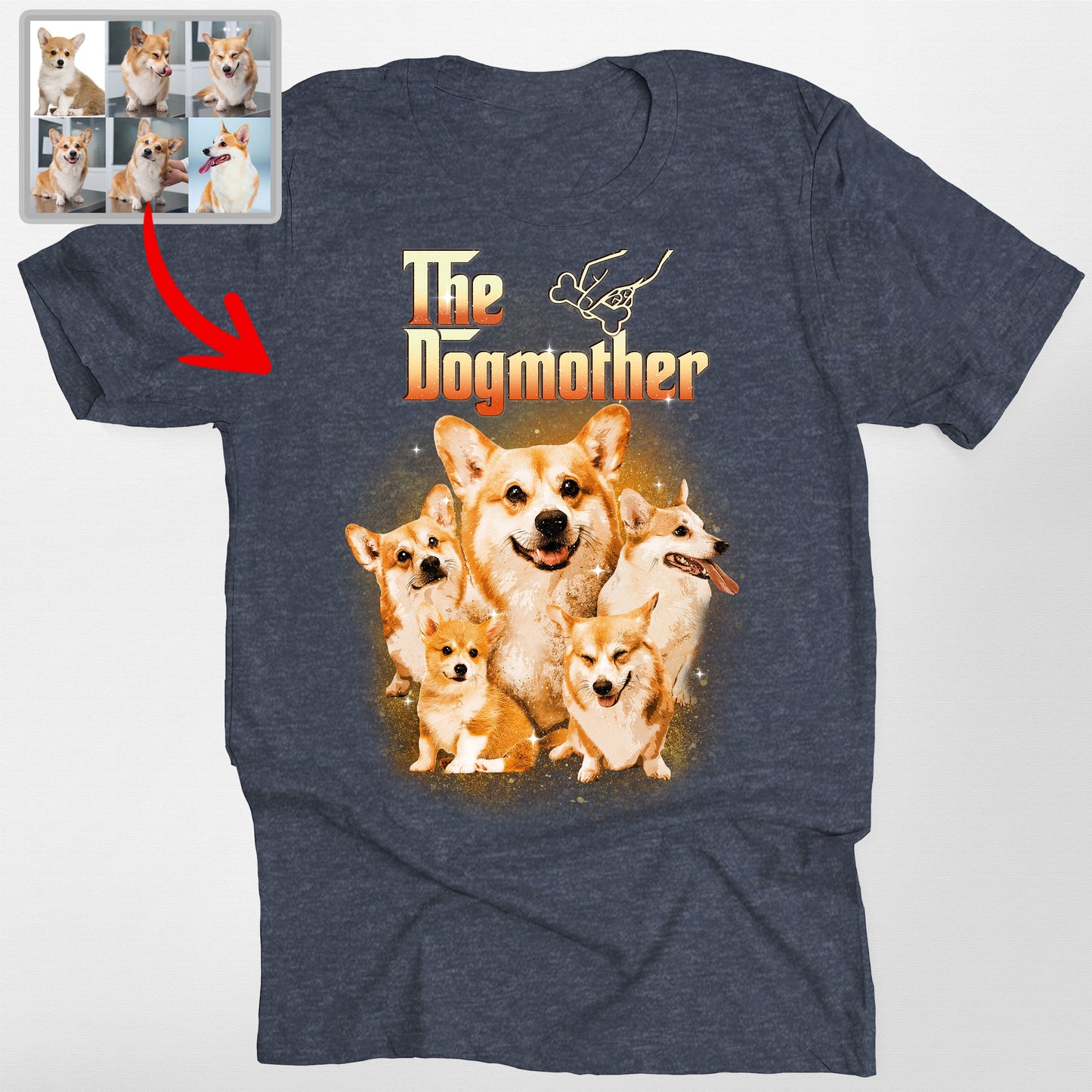 The Dogfather Custom Dog Bootleg Bella Canvas, custom pet portrait gift for pet lovers (view 3)