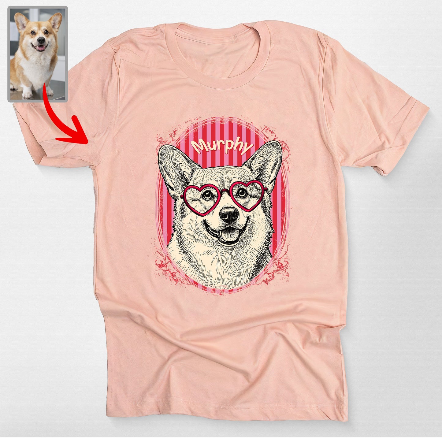 Valentine Custom Pet Bella Canvas T-Shirt, custom pet portrait gift for pet lovers