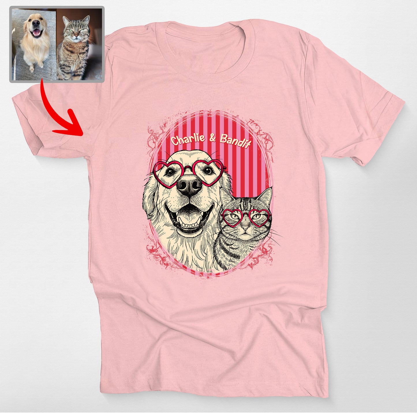 Valentine Custom Pet Bella Canvas T-Shirt, custom pet portrait gift for pet lovers (view 2)