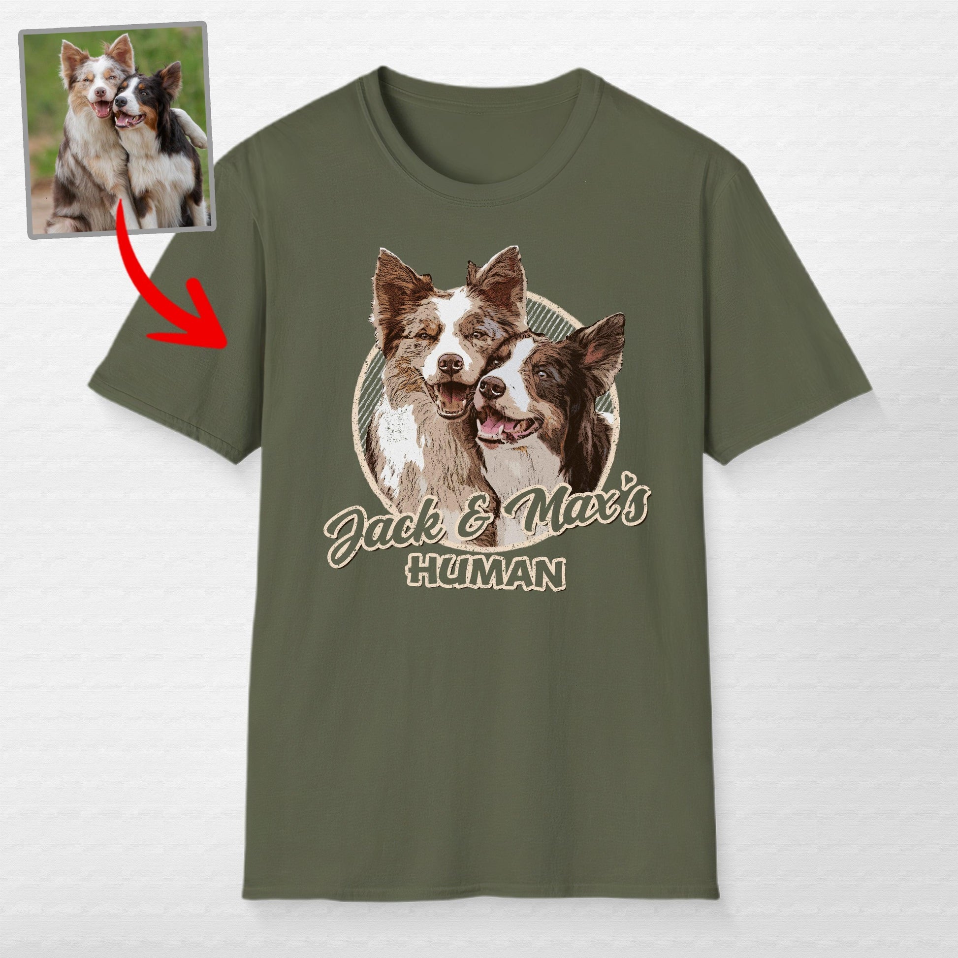 Vintage Graphic Custom Dogface Unisex Softstyl, custom pet portrait gift for pet lovers (view 12)