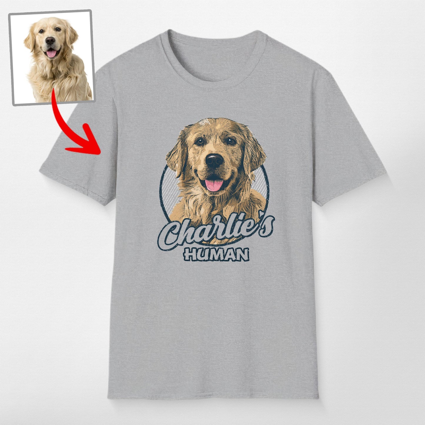 Vintage Graphic Custom Dogface Unisex Softstyl, custom pet portrait gift for pet lovers (view 7)