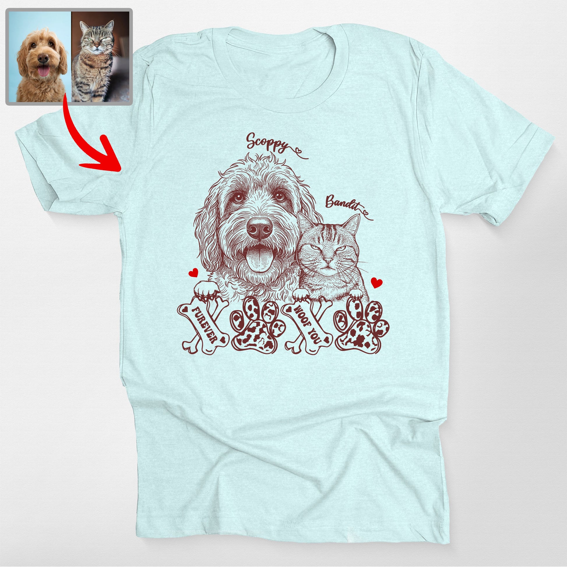 Xoxo Paw Paw Valentine Custom Pet Bella Canvas, custom pet portrait gift for pet lovers (view 2)