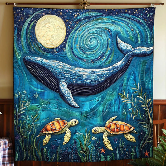 Night Ocean Whale Quilt Blanket