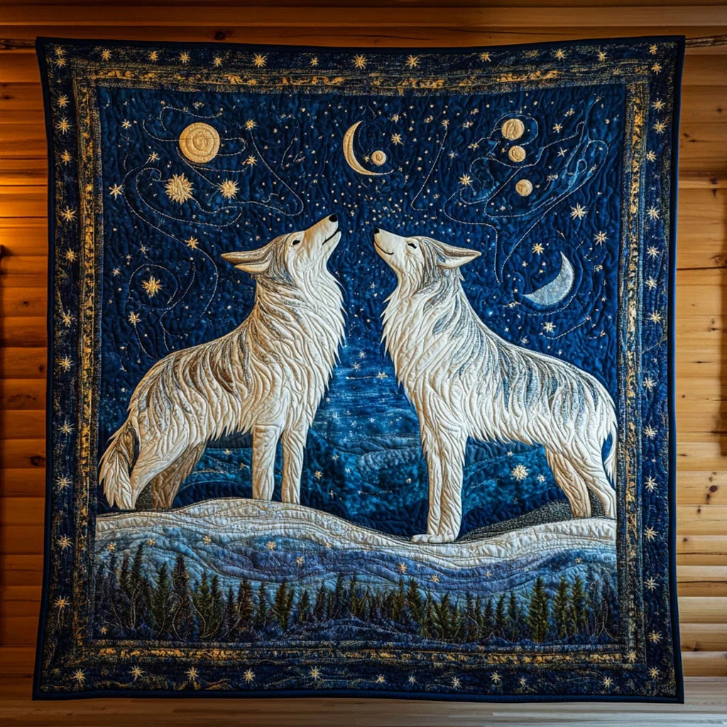 Night Sky Wolf Quilt Blanket