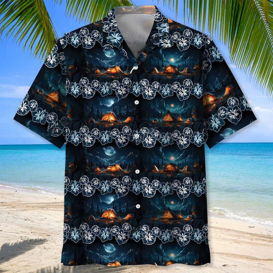 Night Camping Hawaiian Shirt, camping gift for outdoor lovers