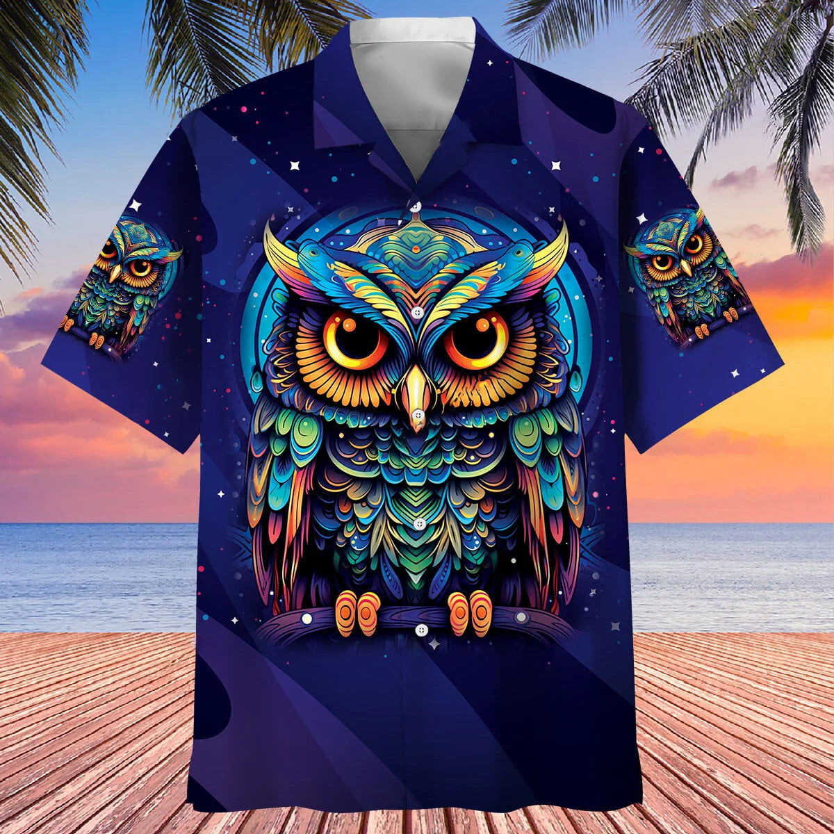 Night Owl Art Hawaiian Shirt, custom shirt gift for men (view 2)
