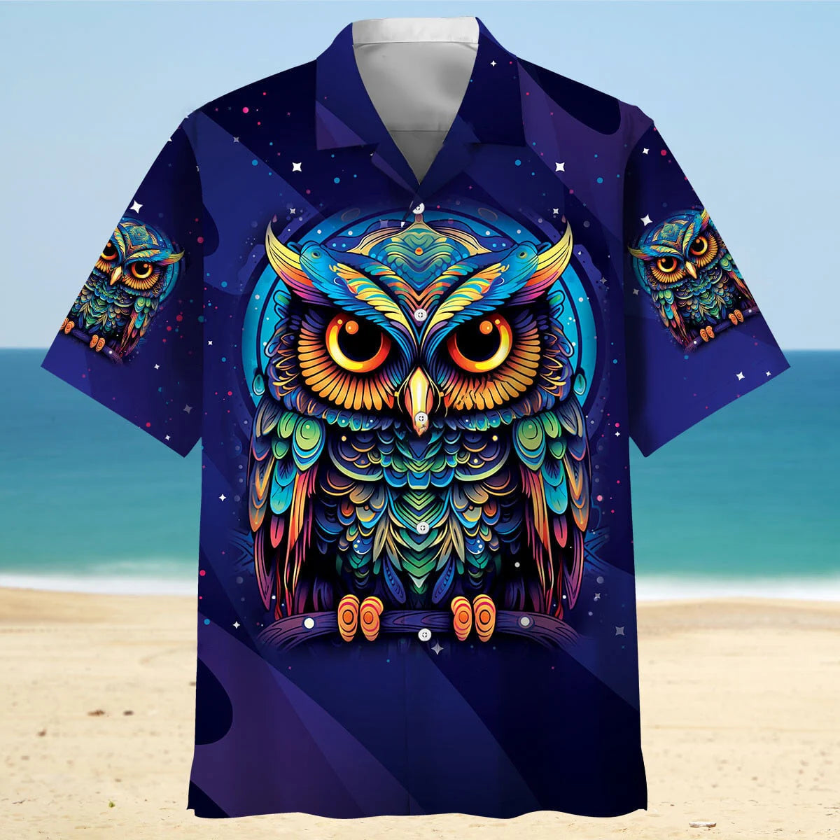 Night Owl Art Hawaiian Shirt, custom shirt gift for men (view 3)