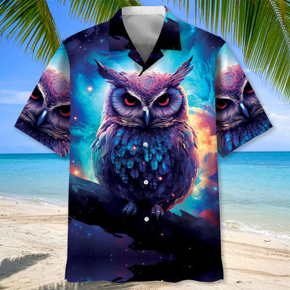 Night Sci Fi Owl Art Hawaiian Shirt, custom shirt gift for men